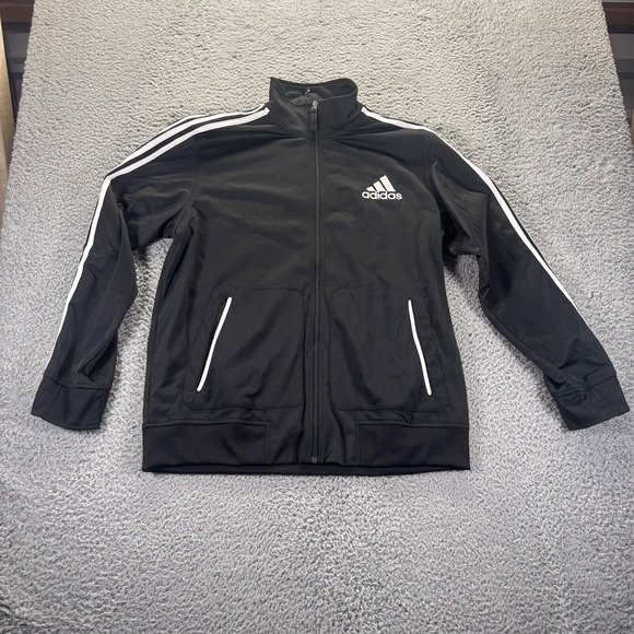 Adidas Track Jacket Mens XL Black Polyester 3 Stripes Full Zip Climalite‎ - Picture 1 of 9